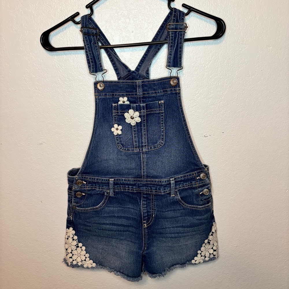 Kids Denim Overalls with Lace Floral Accents size XL (14-16)